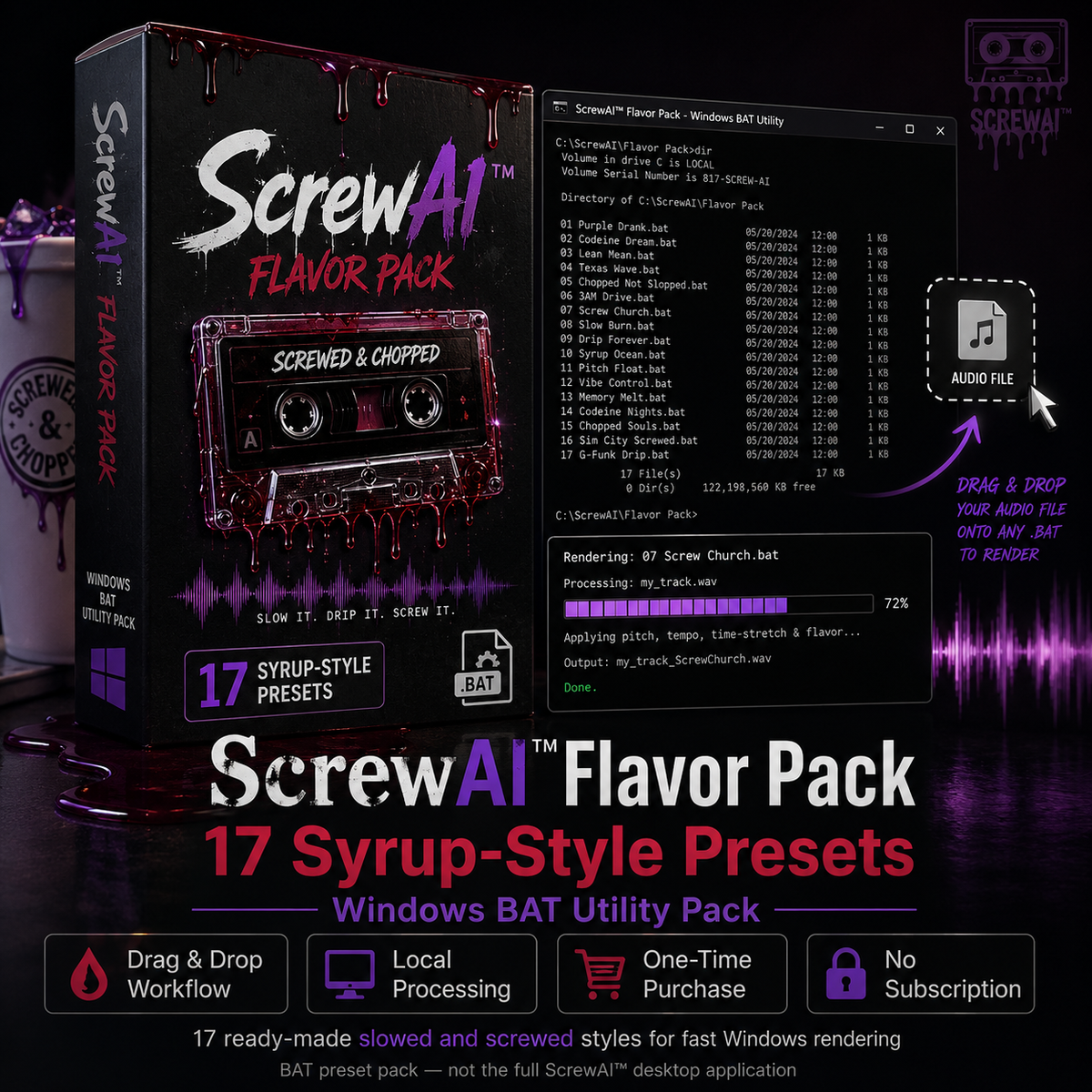 Pack de saveurs ScrewAI™ BAT • 1 fichier • 17 styles de sirops
