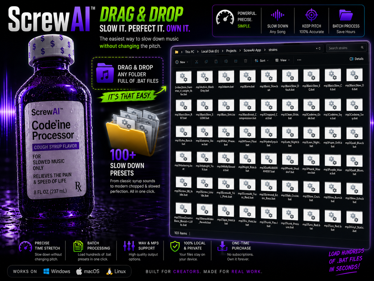 ScrewAI™ Drop Processor BAT — Faites glisser l'audio et rendez