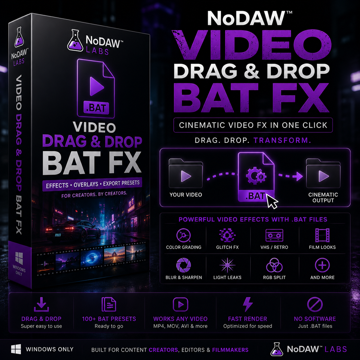 NoDAW™ Vidéo Glisser-déposer Effets FX BAT